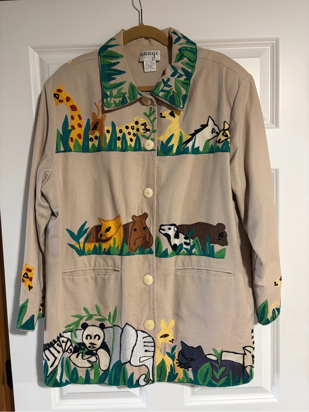 Vintage Anage Jacket Women Large Art Embroidered 90s Jungle Animal Teacher